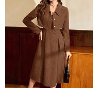 Vintage Damen Retro Elegant 2-teiliges Set Cord Quadratischer Kragen A-Linie Kleid Langarm Kurze Jacke mit Perlknöpfen Herbst Winter Damen Kleidung Da