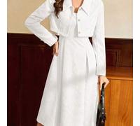 Vintage Damen Retro Elegant 2-teiliges Set Cord Quadratischer Kragen A-Linie Kleid Langarm Kurze Jacke mit Perlknöpfen Damenbekleidung Damenjacken Dam