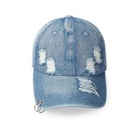 Vintage Distressed Jean Hat, Light Acid Washed Denim, Ripped Baseball Cap, Adjustable Clip for Universal Fit