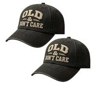 Vintage Distressed Old & Don'T Care Cap,Classic Dad Hat,Old and Dont Care Hat,Retirement Baseball Cap,Adjustable Cotton,Retirement Gift for Dad Grandma Grandpa, Schwarz, 2 Stück, Einheitsgröße