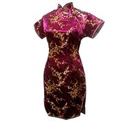 Vintage Drache und Phoenix Kurz Qipao Elegant Frauen Cheongsam Mandarinenkragen Sexy Mini Chinesisches Kleid Oversize Burgundy 2 S, Burgund 2, S