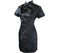 Vintage Drache und Phönix Kurz Qipao Elegant Frauen Cheongsam Mandarinenkragen Sexy Mini Chinesisches Kleid Oversize Schwarz 3 XXL, Schwarz 3, XXL