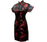 Vintage Drache und Phoenix Kurz Qipao Elegant Frauen Cheongsam Mandarinenkragen Sexy Mini Chinesisches Kleid Oversize Schwarz 2 6XL, schwarz 2, XXXXXX-Large