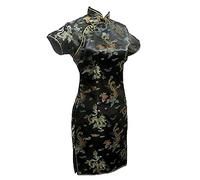 Vintage Drache und Phoenix Kurz Qipao Elegant Frauen Cheongsam Mandarinenkragen Sexy Mini Chinesisches Kleid Oversize Schwarz 1 5XL, schwarz 1, XXXXX-Large