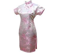 Vintage Drache und Phoenix Kurz Qipao Elegant Frauen Cheongsam Mandarinenkragen Sexy Mini Chinesisches Kleid Oversize Rosa XXXL, rose, 3XL