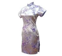 Vintage Drache und Phönix Kurz Qipao Elegant Frauen Cheongsam Mandarinenkragen Sexy Mini Chinesisches Kleid Oversize, hellviolett, Medium