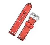 Vintage echtes Lederarmband 20mm 22mm 24mm handgefertigte Nähte Herrenuhr Ersatzband, Rot, 22mm