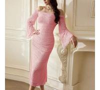 Vintage elegantes gestricktes Jacquard Spitze Blumen Mesh Off-Shoulder Kleid für Urlaub, Party, Lässig Sommer Outfits für Frauen, Urlaubsoutfits, Weiß