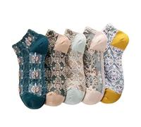 Vintage Embossed Cotton Socks, 5 Pairs Women's Vintage Embossed Cotton Socks, 5 Pairs Vintage Embroidered Floral Socks (Short)