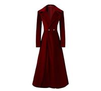 Vintage Gothic Damen Mantel aus Samt mit langen Ärmeln und Umlegekragen langärmeliger Steampunk-Cardigan Herbst Winter warme Mäntel, rot, S