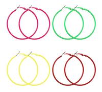 Vintage Große Neon Ohrringe Damen - 6 Cm Creolen Bunt Helle Leichte 80er Jahre Ohrringe für Frauen - Vintage Große Ohrringes für 80er Jahre Party (Grün Gelb Rot Rose Rot)