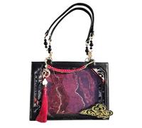 Vintage-Handtasche für Damen, neo-chinesischer Stil, ästhetische Tragetasche für Reisen, Urlaub, Dates, Urlaub, Fotografie, Wandern, Einkaufen, Streetwear-Aktivitäten, schwarz / rot, Refer to