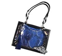 Vintage-Handtasche für Damen, neo-chinesischer Stil, ästhetische Tragetasche für Reisen, Urlaub, Dates, Urlaub, Fotografie, Spazierengehen, Einkaufen, Streetwear-Aktivitäten, schwarz und blau, Refer