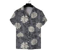 Vintage-Hawaiihemd Mit Camp-Kragen Für Herren - Kunst-Pfingstrosen-Lotus-Druck, Cardigan, Knopfleiste, Funky Beach-Männerbluse, Lässiges, Klassisches Kurzarm-Aloha-Hemd, Lockeres Alltagskleidungs