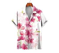 Vintage-Hawaiihemd Mit Camp-Kragen Für Herren - Rosa Pfirsichblüten-Print, Knopf-Cardigan, Funky Beach-Männerbluse, Lässiges, Klassisches Kurzarm-Aloha-Hemd, Lockeres Alltagskleidungshemd, 4Xl
