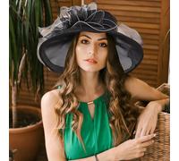 Vintage-Hüte Mit Breiter Krempe - Organza-Fascinator-Hüte Im Europäischen Stil Für Kirche Und Teeparty Für Damen | Elegante Strandkappen Für Hochzeit, Abschlussball Und Feiertage Mit Hohem Sonnenschut