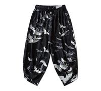 Vintage Japanische Kimono Hose Harajuku Hose Asiatische Kleidung Herrenbekleidung Traditionelle Dünne Harem Lose Hose Schwarz M