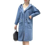 Vintage Jean Mantel, Damen Vintage Gewaschene Jeansjacke Mit Kapuze, Kordelzug In Der Taille, Langer Kapuzenpullover, Jeansjacke, Mantel, Strickjacke, Parka, Übermantelung, Reißverschlussleiste, D