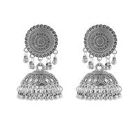 Vintage Jhumka Bell Drop Ohrringe für Frauen oxidiert Antik Boho Ethnischer Baumelnder Kronleuchter - 5,7 cm Indische Hochzeit Statement Festival Schmuck, Medium, Metall, Kein Edelstein