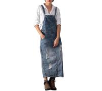 Vintage klassische Damen-Overalls mit Trägern, lange gewaschene und gealterte Jeansröcke, zerrissene Löcher, Overall-Kleid, hellblau, 36