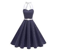Vintage Kleider Damen Retro Rockabilly Elegant Kleid Ärmellos Rückenfrei Polka Dot Trapez Hochzeit Cocktail Abend Party Zeremonie Lässig Knielang Midi Sommer Swing Festlich Partykleid S-2XL