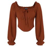 Vintage Korsett Tops für Frauen Renaissance Bluse Schulterfrei Langarm Top, Orange/Abendrot im Zickzackmuster (Sunset Chevron), XX-Large