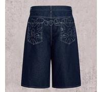 Vintage lässige gerade geschnittene Jeans-Shorts mit bestickter Cartoon-Tasche, vielseitig einsetzbar