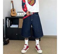 Vintage lässige gerade geschnittene Jeans-Shorts mit Cartoon-Tasche Stickerei, vielseitig und