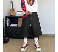 Vintage lässige gewaschene Cartoon-Taschen-bestickte weite gerade Bein Jeans-Shorts