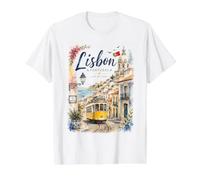 Vintage Lissabon City Portugal Tram Aquarell Reise Souvenir Preisgünstiges Grafik-T-Shirt, Herren, Weiß, XL