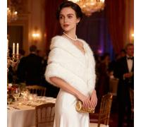 Vintage Luxus Weiß Kunstfell Schal, hochwertige Oberbekleidung für Brautkleider und Abendkleider, eleganter und warmer Perlencape