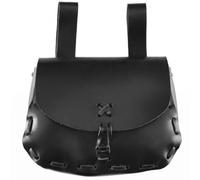Vintage mittelalterliche Gürteltasche, Wikinger-Tasche aus PU-Leder für Halloween-Kostümzubehör, handgefertigte Gürteltasche aus genähtem Leder mit Klappverschluss (schwarz)