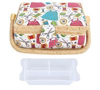 Vintage-Nähkorb-Organizer, große Stoff-Nähaufbewahrungsbox mit abnehmbarer Kunststoffablage, zweilagiges Erweiterungsdesign für Bastelwerkzeuge und -bedarf, tragbares Nähset für