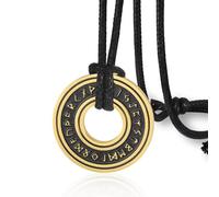 Vintage Nordische Wikinger Runen Halskette Corsair Runenform älterer Futhark Ring Kreis Talisman Anhänger Lederkette Wikingergeschenk Schmuck für Männer und Frauen (Wikinger Runen Halskette-L-G)