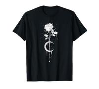 Vintage Occult Moon Rose Geschenk Mond ORIGINAL Occult Motiv Retro Gothic T-Shirt Damen, Erwachsene Unisex Kurzarm Klassische Passform Crew-Ausschnitt Schwarz M