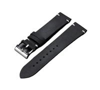 Vintage Ölwachs-Leder-Uhrenarmband, kompatibel mit Omega for Seiko, 18 mm, 20, 21, 22, handgefertigtes Näh-Rindslederarmband, Smartwatch-Armband(Black,22mm)