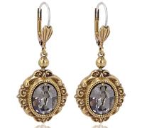 Vintage Ohrringe Gold Grau Marken Kristalle Black Diamond NOBEL SCHMUCK