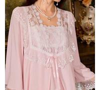 Vintage Palast-Stil Spitze Patchwork Baumwolle Cami Top Nachthemd und Bademantel 2 Stücke Set