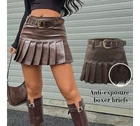 Vintage Plissee-Minirock aus PU-Leder für Damen, figurbetontes Design, Herbst/Winter