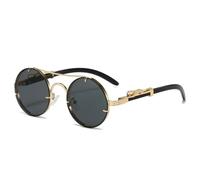 Vintage Punk Runde Sonnenbrille Herren Mode Doppelsteg Mehrfarbige Sonnenbrillen Damen Retro Trendy Sonnenbrille, Gold Schwarz, 1 Stück