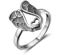 Vintage Ringe für Damen Edelstahl Retro Silber Engel Ring Bandring Punk Gothic Gedenkring Kreative Liebe Herz Graben Ringe Zubehör Partyschmuck Durabi