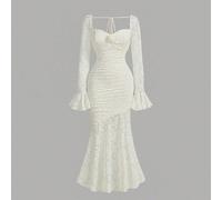 Vintage romantisches Jacquard gestricktes Blumen-Muster Bodycon Fischhaut-Kleid in Große Größen, Herbstmode für Frauen, Jacquard-Gewebe-Kleid, cremefa