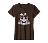 Vintage Rot Schwarz Haida Kaigani Thunderbird Native T-Shirt, Damen, Braun, M