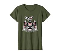Vintage Rot Schwarz Haida Kaigani Thunderbird Native T-Shirt, Damen, Olivgrün, L