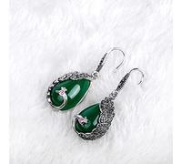 Vintage S925 Silber Hängende Ohrringe Smaragd Rubin Jade Edelstein Wassertropfen Pfau Ohrring Hochzeit Frauen Schmuck