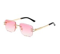 Vintage-Sonnenbrille ohne Rahmen, rechteckig, für Damen und Herren, Retro-Metallrahmen in Goldoptik, geometrische Schnittkanten, modische Brille mit UV-Schutz, quadratische Sonnenbrille für Party