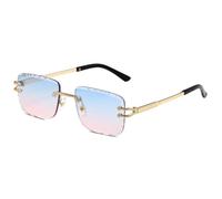 Vintage-Sonnenbrille ohne Rahmen, rechteckig, für Damen und Herren, Retro-Metallrahmen in Goldoptik, geometrische Schnittkanten, modische Brille mit UV-Schutz, quadratische Sonnenbrille für Party
