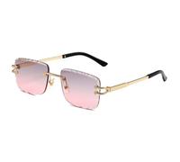Vintage-Sonnenbrille ohne Rahmen, rechteckig, für Damen und Herren, Retro-Metallrahmen in Goldoptik, geometrische Schnittkanten, modische Brille mit UV-Schutz, quadratische Sonnenbrille für Party