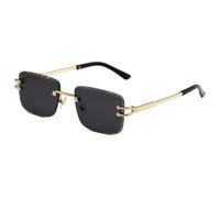 Vintage-Sonnenbrille ohne Rahmen, rechteckig, für Damen und Herren, Retro-Metallrahmen in Goldoptik, geometrische Schnittkanten, modische Brille mit UV-Schutz, quadratische Sonnenbrille für Party