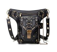Vintage Steampunk Hüfttasche, Gothic Motorrad Beintasche mit verstellbarem Schultergurt, Retro PU Leder Crossbody Pack Fantasy-Tasche